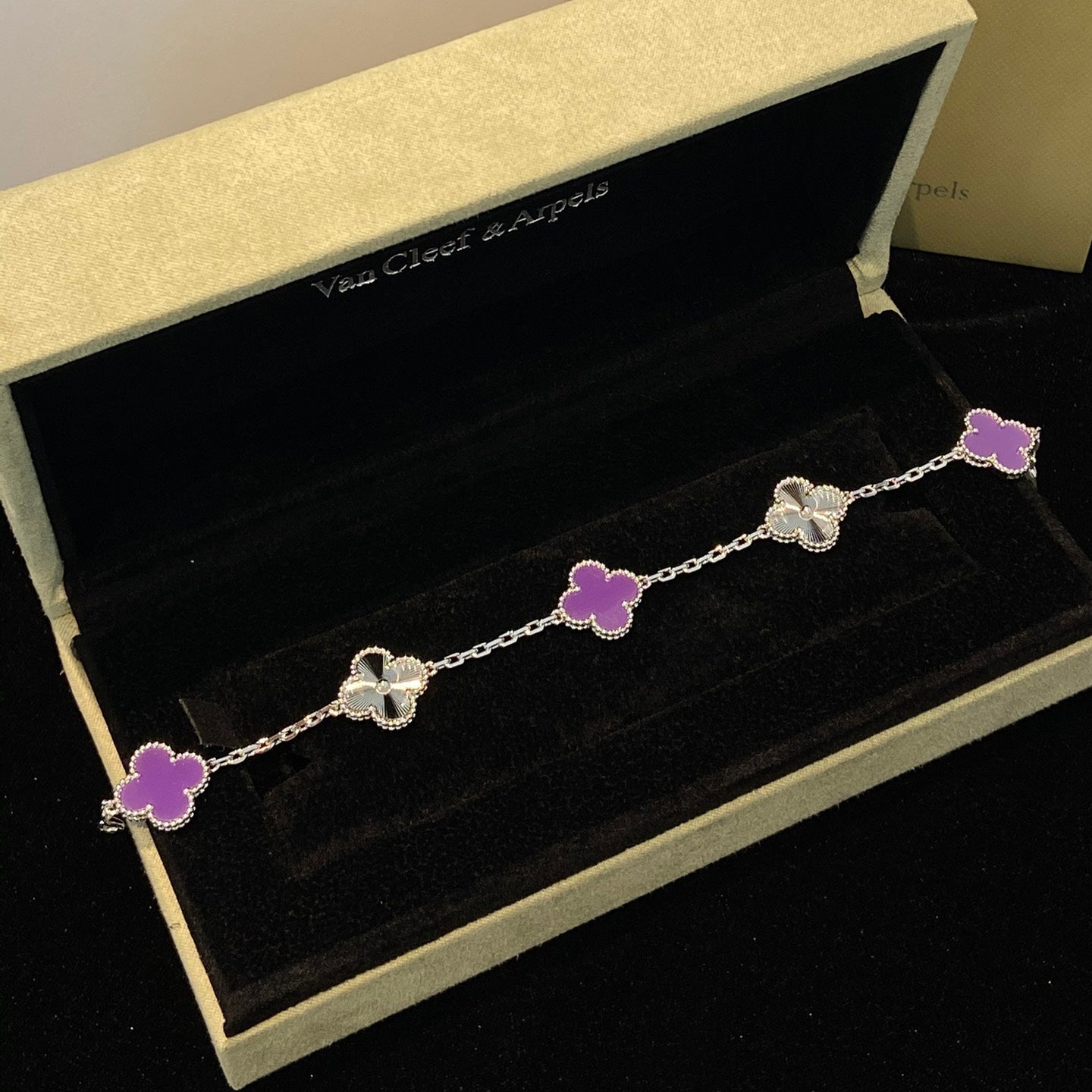 [Polaidi Jewelry]CLOVER  5 MOTIFS  PURPLE VIOLET BRACELET SILVER