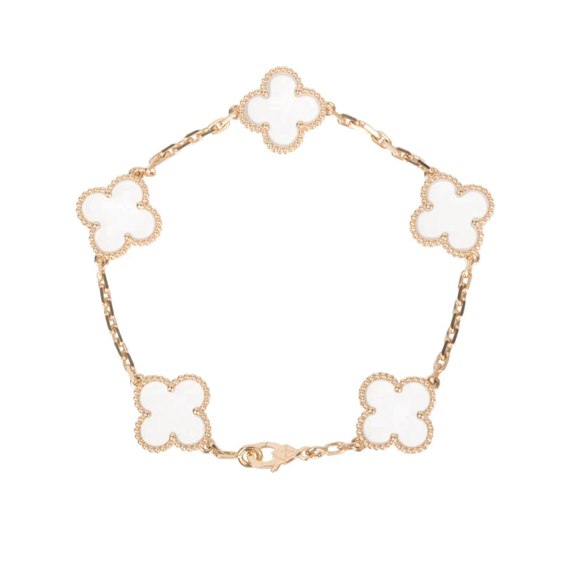 [：Polaidi Jewelry]CLOVER 5 MOTIF ROCK CRYSTAL PINK GOLD BRACELET