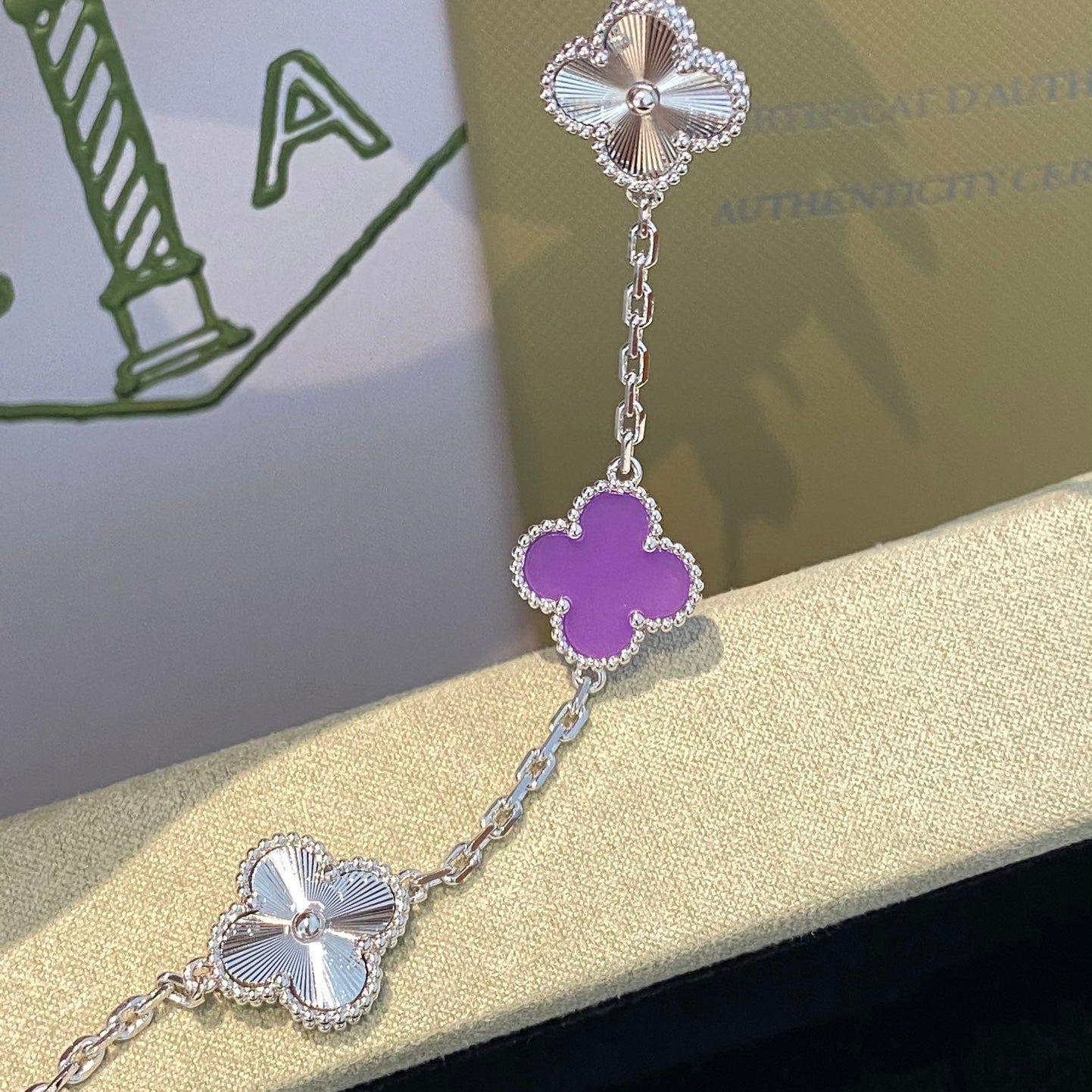 [：Polaidi Jewelry]CLOVER  5 MOTIFS  PURPLE VIOLET BRACELET SILVER