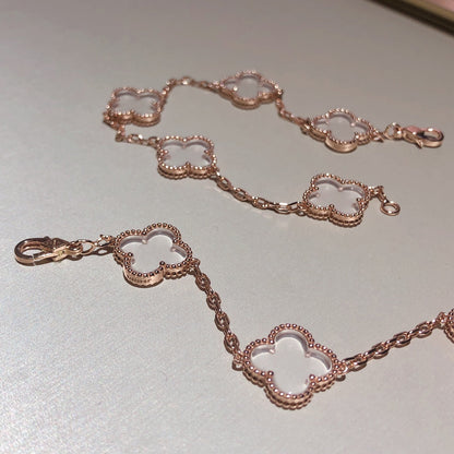 [：Polaidi Jewelry]CLOVER 5 MOTIF ROCK CRYSTAL PINK GOLD BRACELET