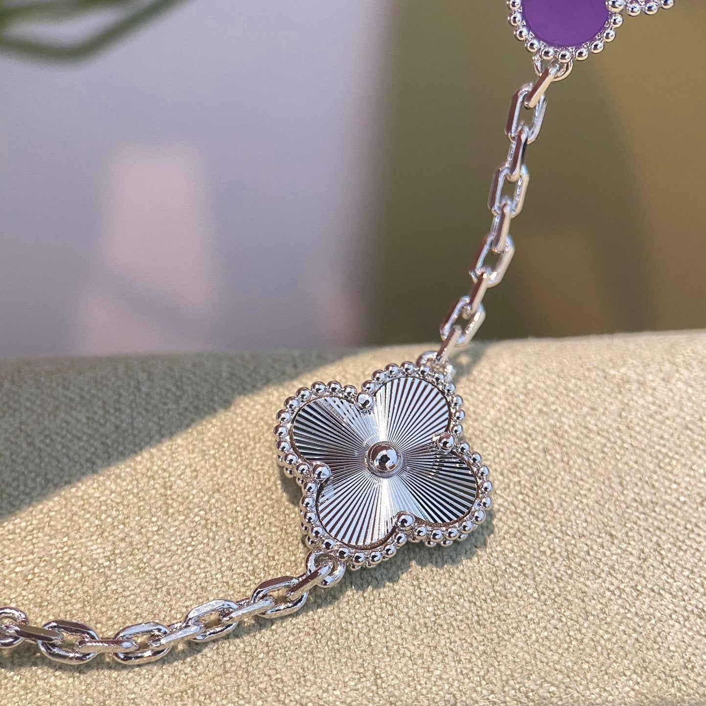 [：Polaidi Jewelry]CLOVER  5 MOTIFS  PURPLE VIOLET BRACELET SILVER