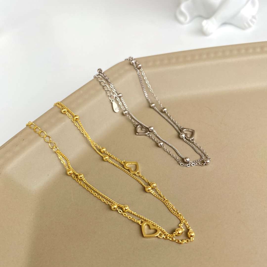 [Polaidi Jewelry]Dainty Double Layer Love Heart Bracelet