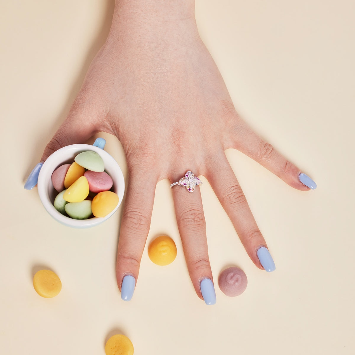 [Polaidi Jewelry]Luxurious Colorful Flower Shape Banquet Ring