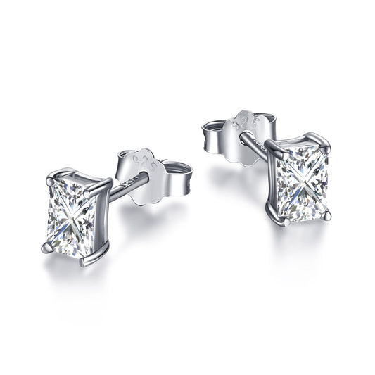 [Polaidi Jewelry]Stylish Shiny Rectangular Center Stone Stud Earrings