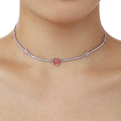 [Polaidi Jewelry]Dazzling Pink Heart Flower Necklace