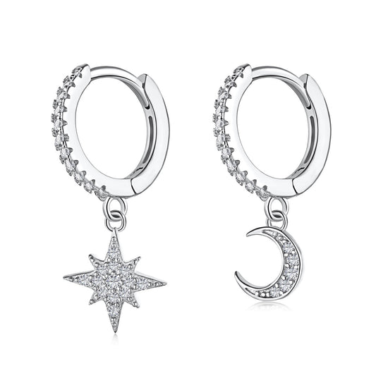 [Polaidi Jewelry]Star and Moon Asymmetric Earrings