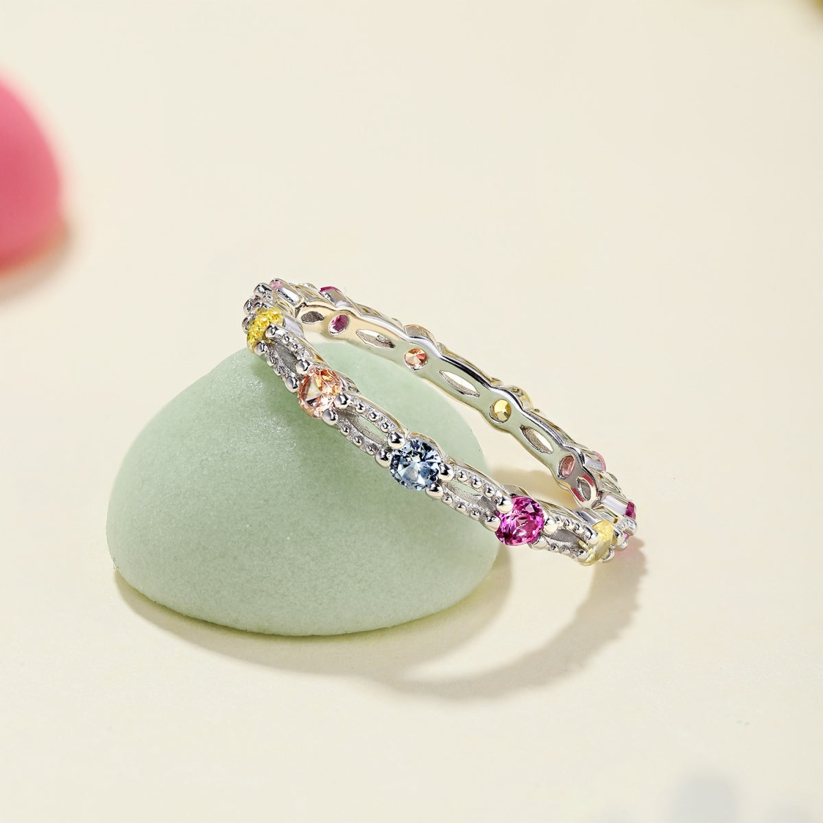 [Polaidi Jewelry]Sparkling Colorful Round Cut Tennis Ring