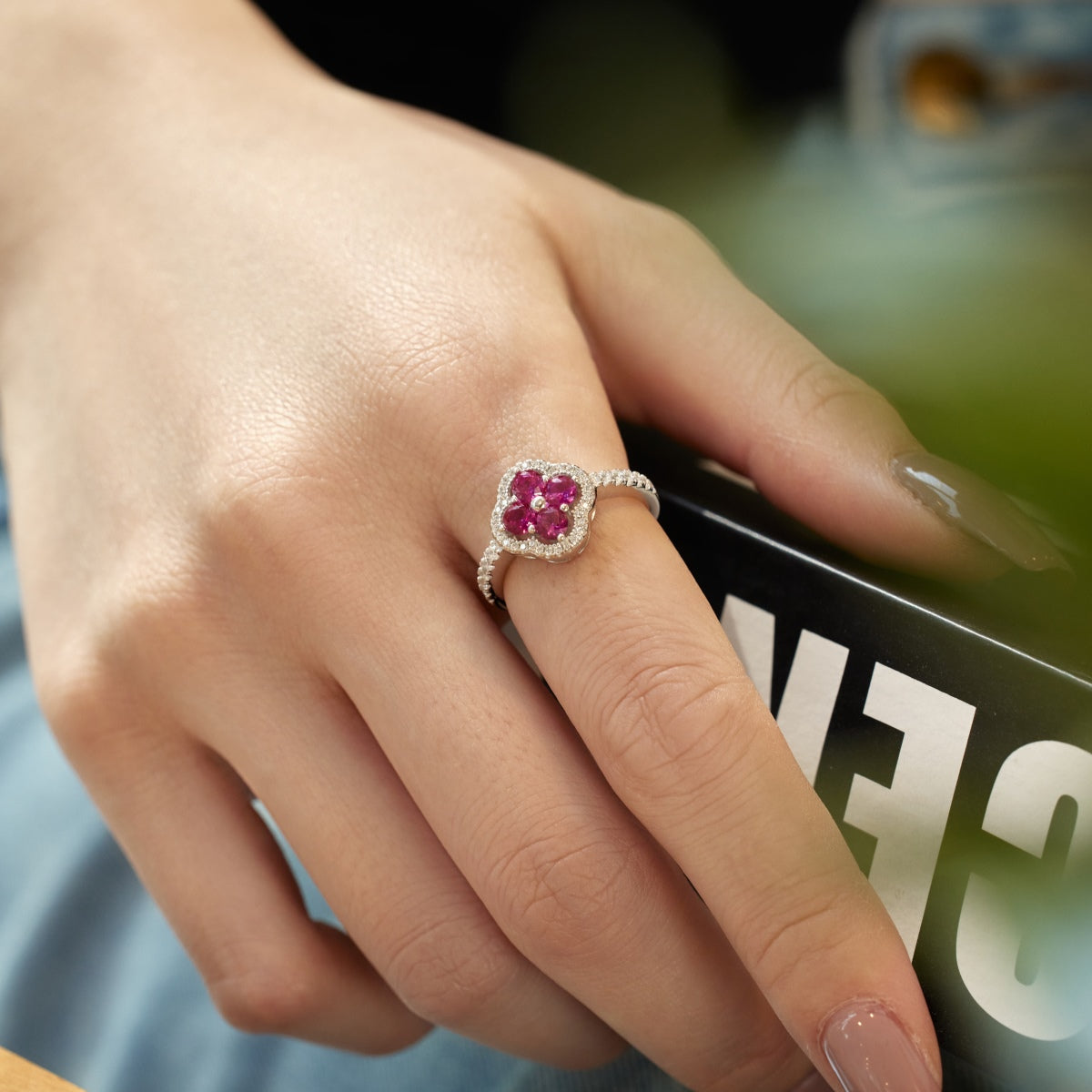 [Polaidi Jewelry]Four Leaf Clover Flower Design Ring