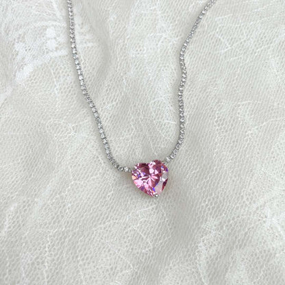 [Polaidi Jewelry]8.0 Carat Versatile Colorful Sweet Heart-Shaped Tennis Necklace