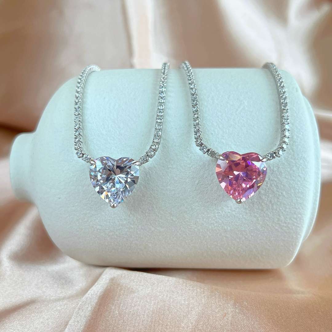 [Polaidi Jewelry]8.0 Carat Versatile Colorful Sweet Heart-Shaped Tennis Necklace