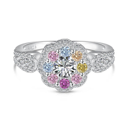 [Polaidi Jewelry]Delicate Colorful Round Cut Flower Shape Wedding Ring