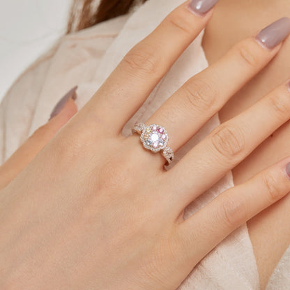 [Polaidi Jewelry]Delicate Colorful Round Cut Flower Shape Wedding Ring