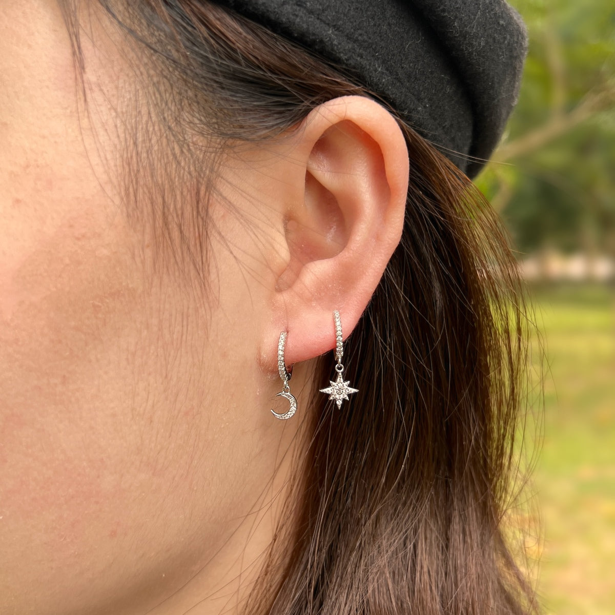 [Polaidi Jewelry]Star and Moon Asymmetric Earrings