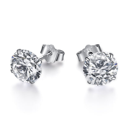 [Polaidi Jewelry]Stylish Shiny Round Center Stone Stud Earrings