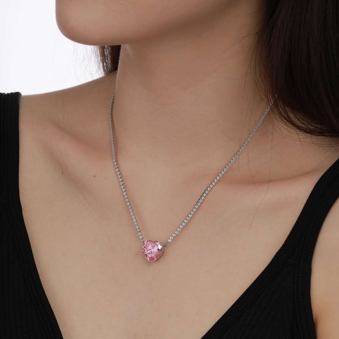 [Polaidi Jewelry]8.0 Carat Versatile Colorful Sweet Heart-Shaped Tennis Necklace