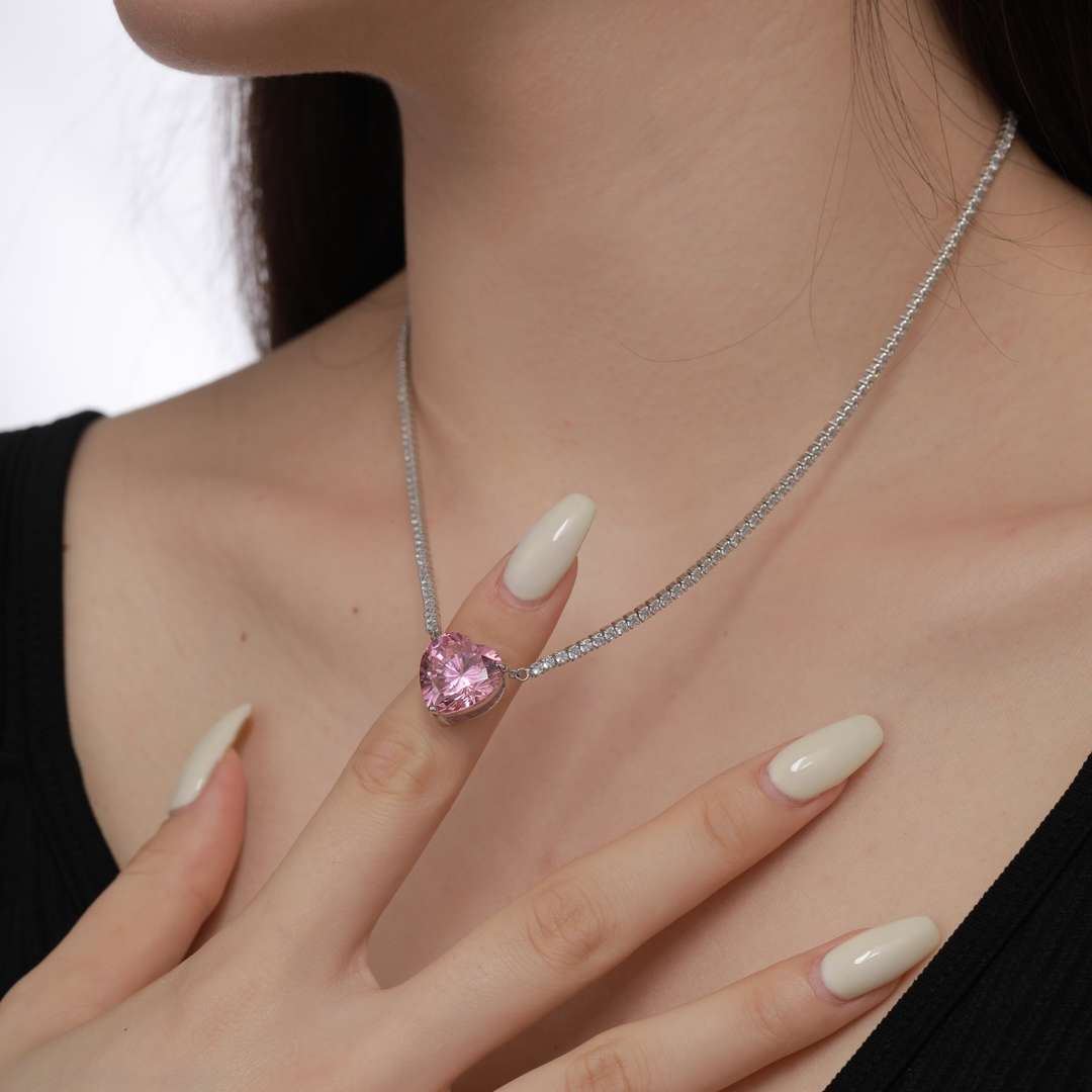 [Polaidi Jewelry]8.0 Carat Versatile Colorful Sweet Heart-Shaped Tennis Necklace