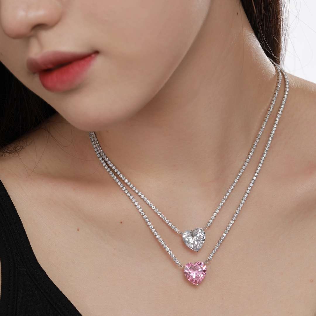 [Polaidi Jewelry]8.0 Carat Versatile Colorful Sweet Heart-Shaped Tennis Necklace