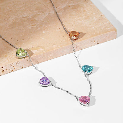 [Polaidi Jewelry]Sparkling Colorful Heart Cut Necklace