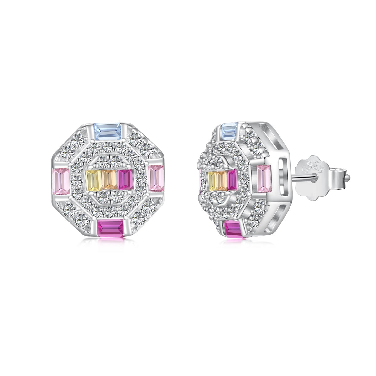 [Polaidi Jewelry]Ornate Colorful Octagon Shape Daily Earrings