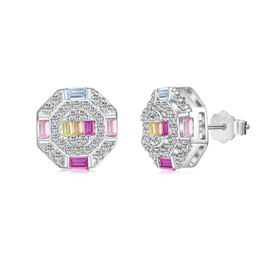 [Polaidi Jewelry]Ornate Colorful Octagon Shape Daily Earrings