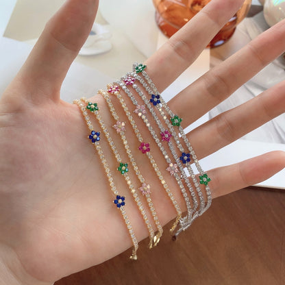 [Polaidi Jewelry]Sparkling Flower Shape Tennis Bracelet