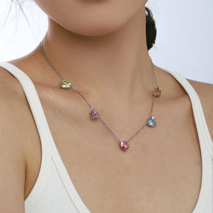 [Polaidi Jewelry]Sparkling Colorful Heart Cut Necklace