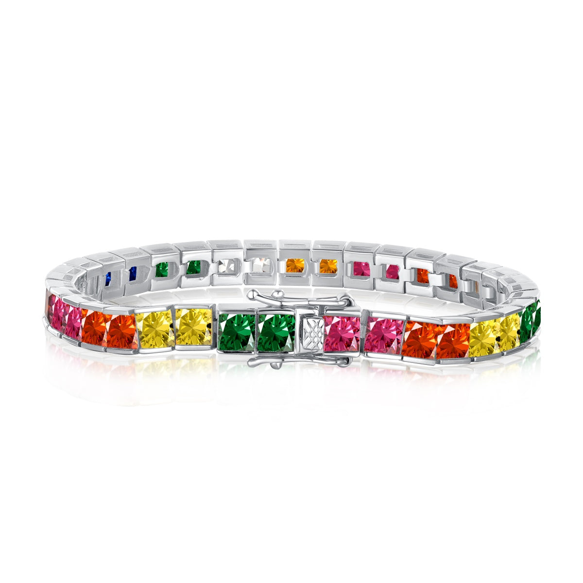 [Polaidi Jewelry]Radiant Colorful Princess Cut Tennis Bracelet