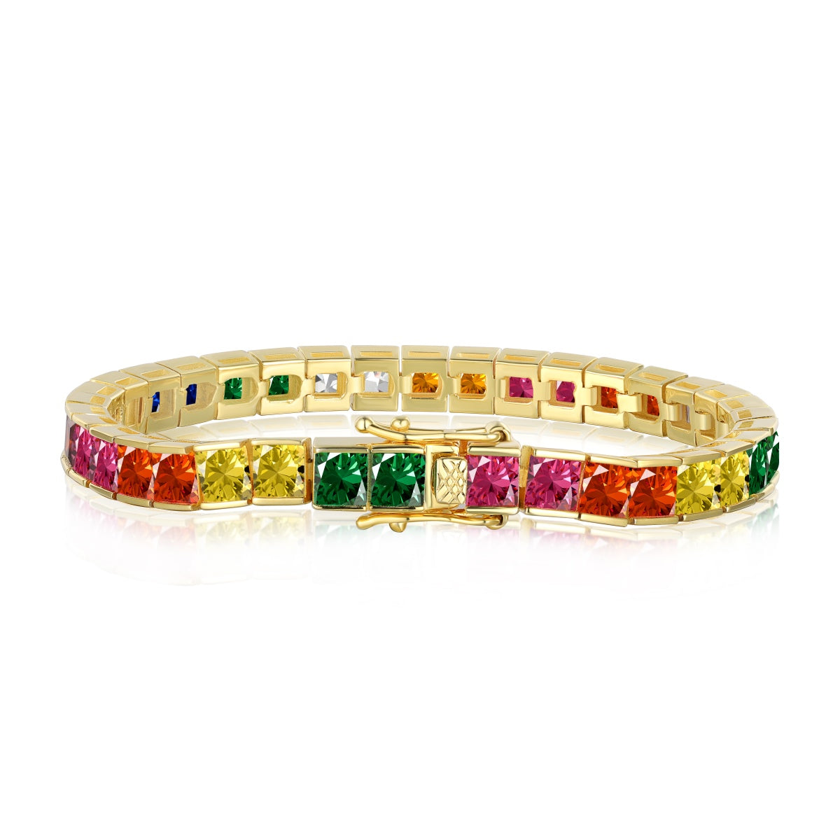 [Polaidi Jewelry]Radiant Colorful Princess Cut Tennis Bracelet