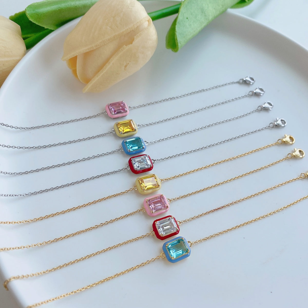 [Polaidi Jewelry]2.0 Carat Sparkling Colorful Emerald Cut Daily Bracelet