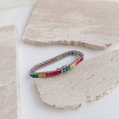 [Polaidi Jewelry]Radiant Colorful Princess Cut Tennis Bracelet