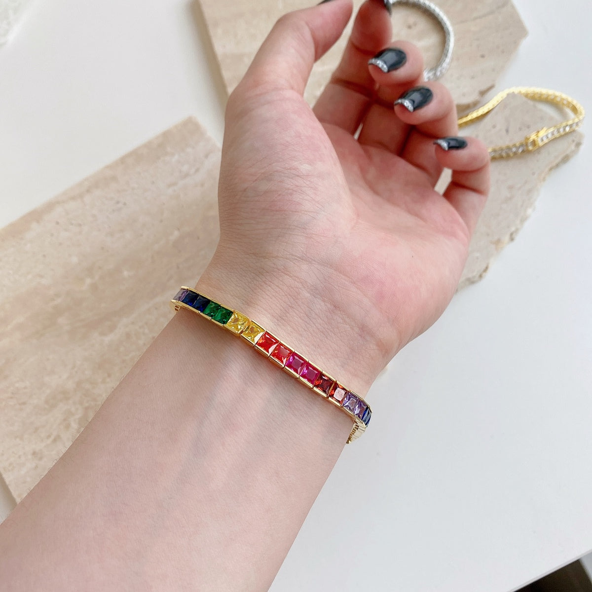 [Polaidi Jewelry]Radiant Colorful Princess Cut Tennis Bracelet