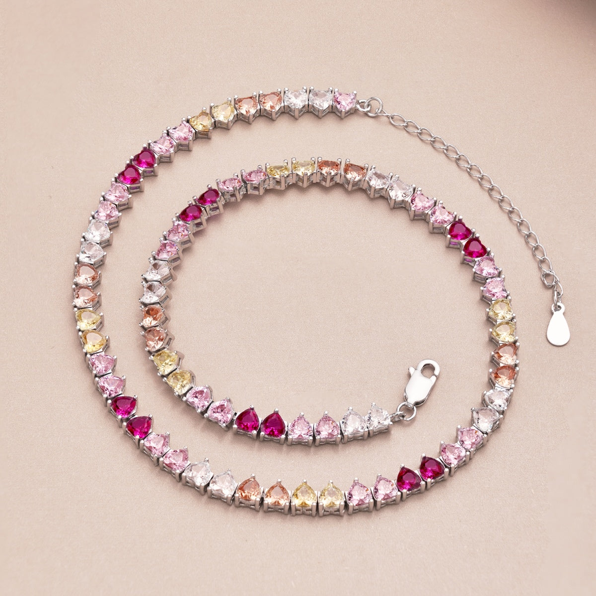 [Polaidi Jewelry]Sparkling Colorful Full Heart Tennis Necklace