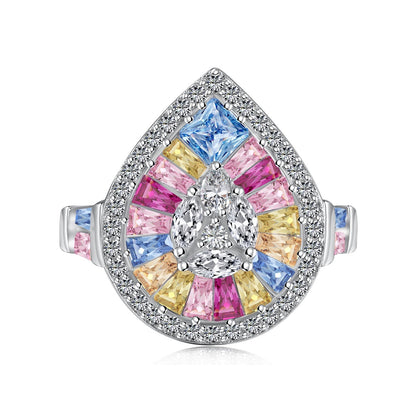 [Polaidi Jewelry]Elegant Colorful Water Drop Shape Banquet Ring