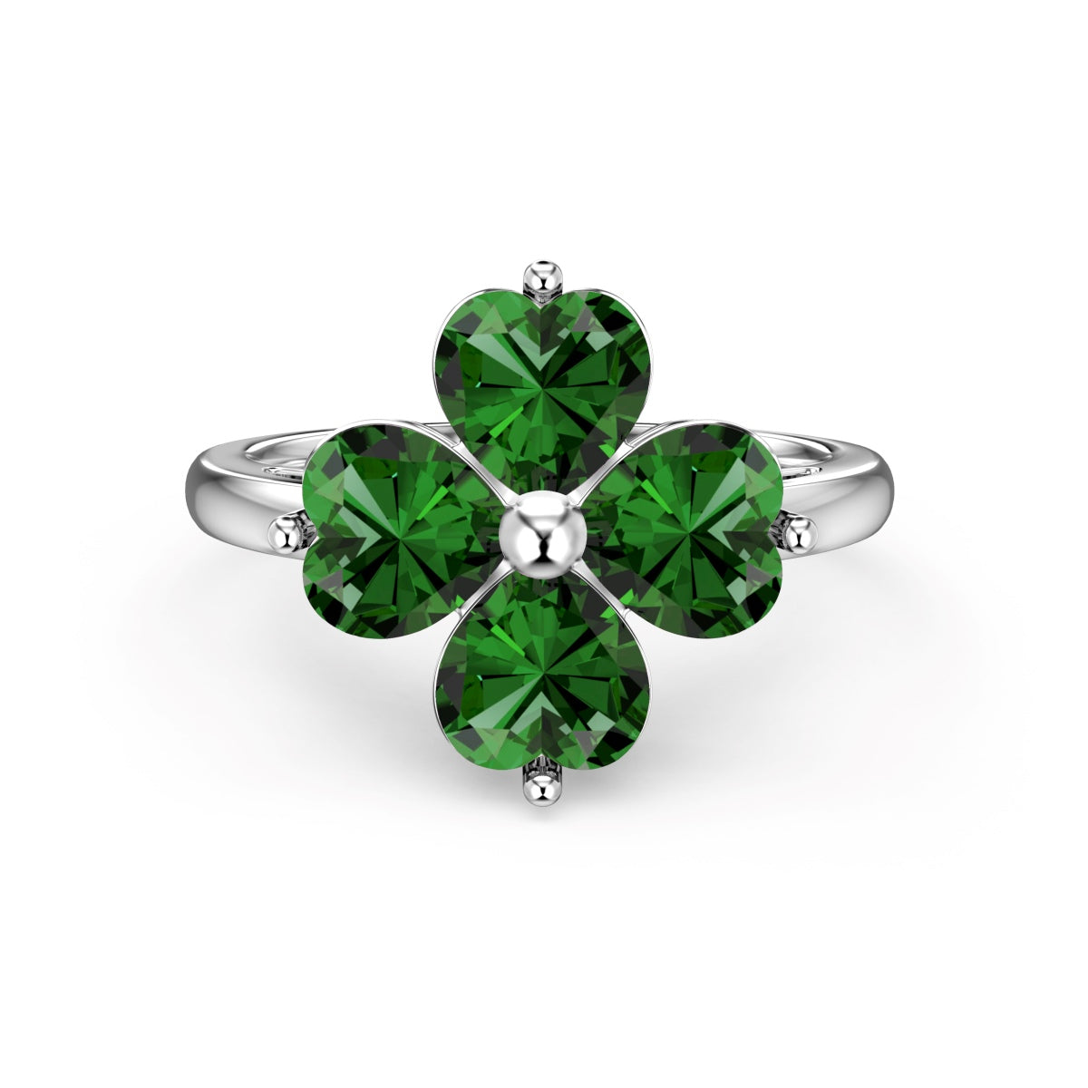 [Polaidi Jewelry]Heart-shaped Four-Leaf Clover Ball Ring