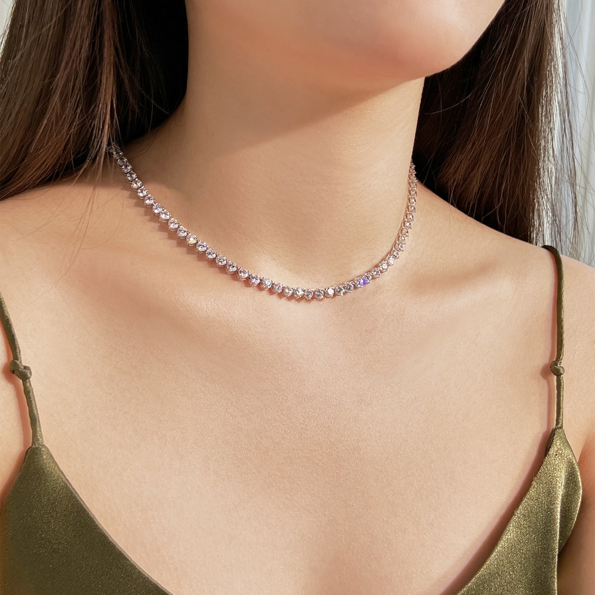 [Polaidi Jewelry]Ornate Heart Cut Tennis Necklace