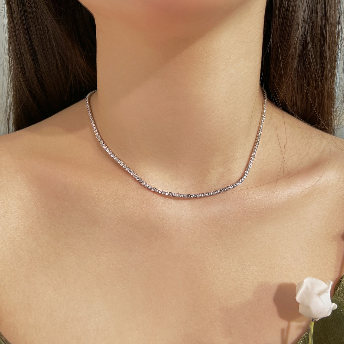 [Polaidi Jewelry]Delicate Round Shape Tennis Necklace