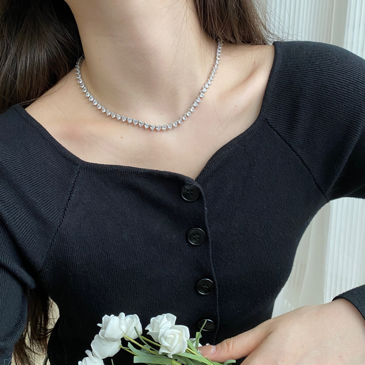 [Polaidi Jewelry]Ornate Heart Cut Tennis Necklace