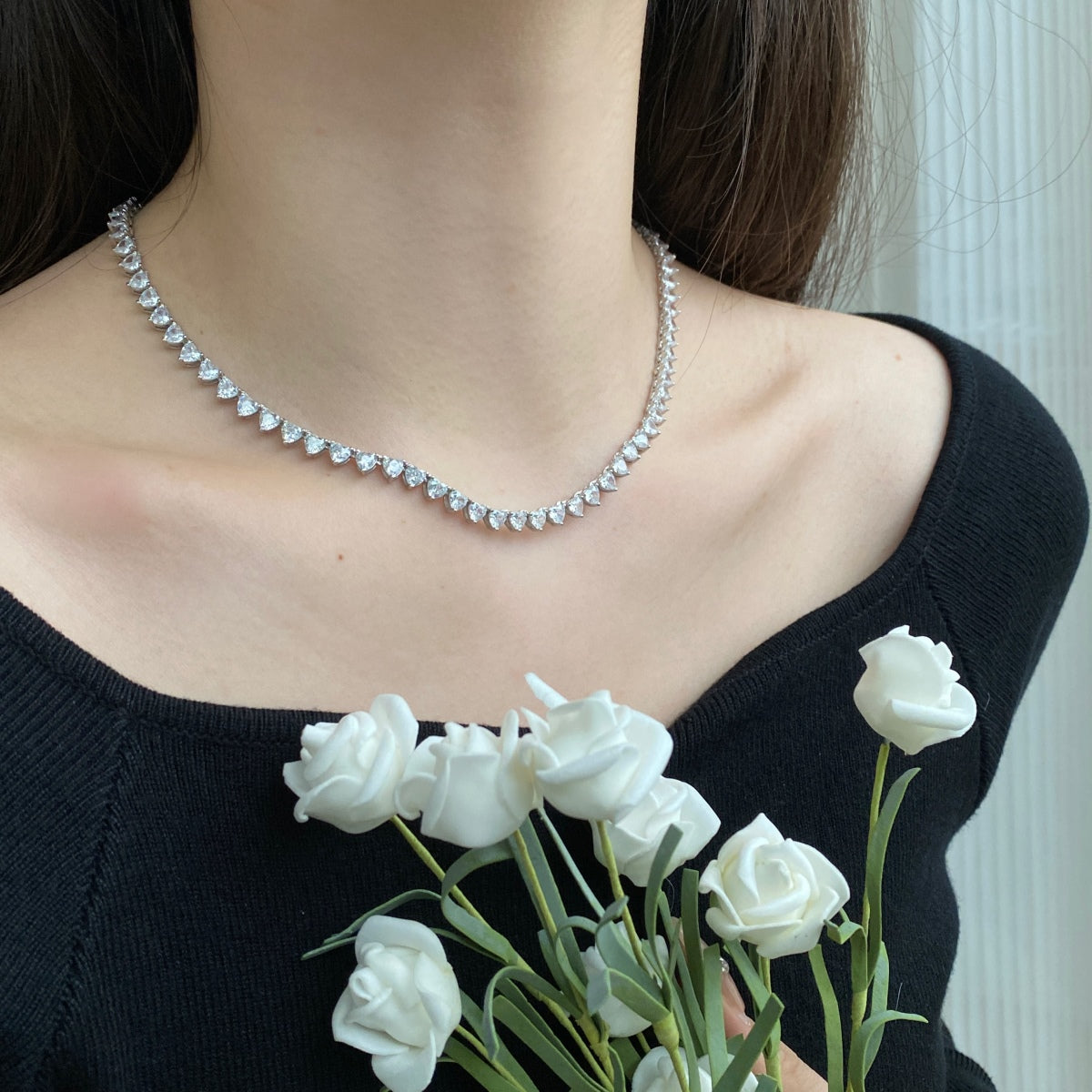 [Polaidi Jewelry]Ornate Heart Cut Tennis Necklace