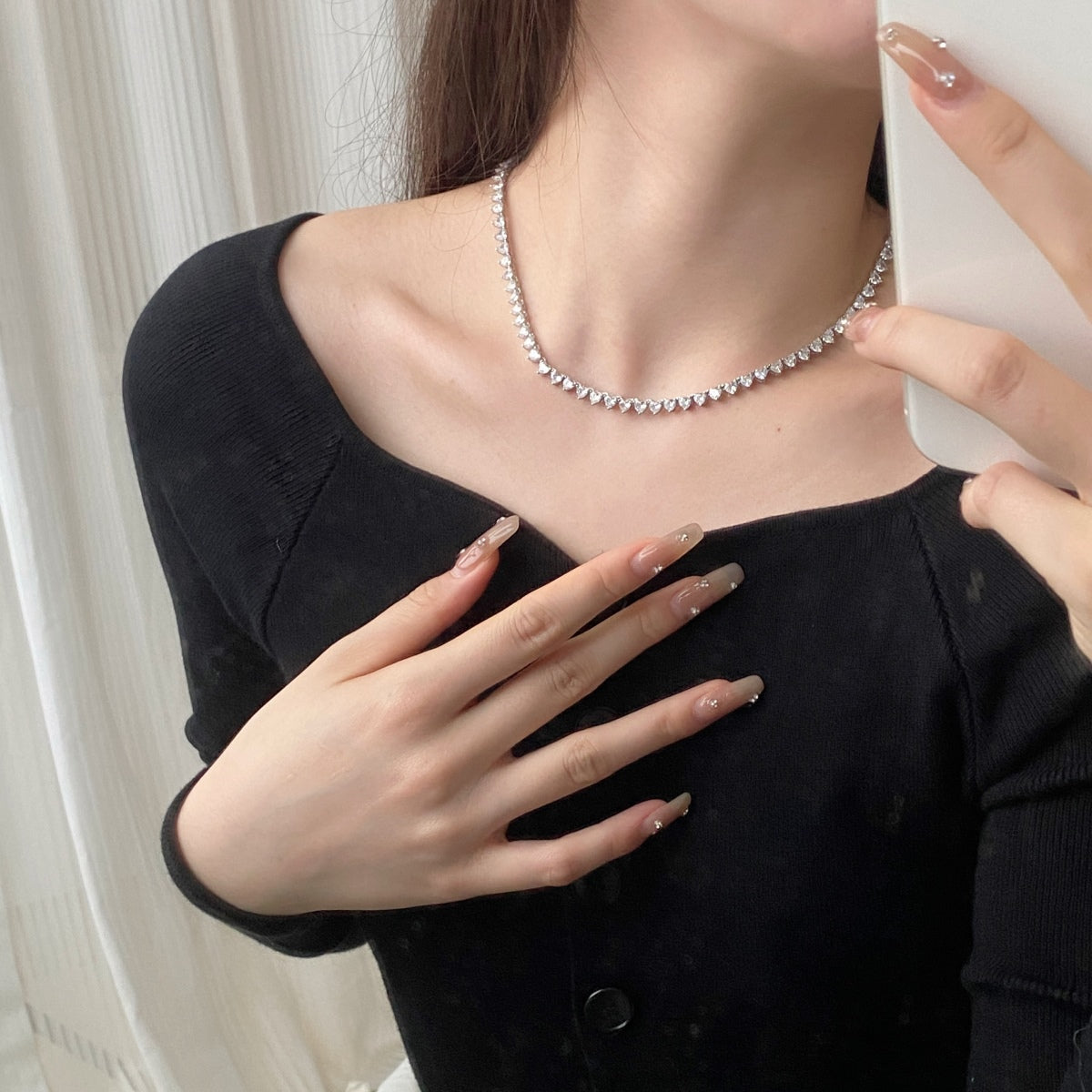 [Polaidi Jewelry]Ornate Heart Cut Tennis Necklace