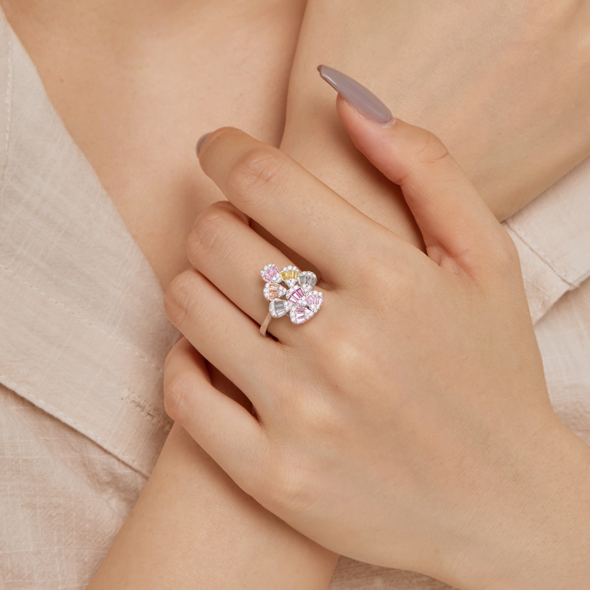 [Polaidi Jewelry]Sparkling Colorful Water Drop Shape Daily Ring