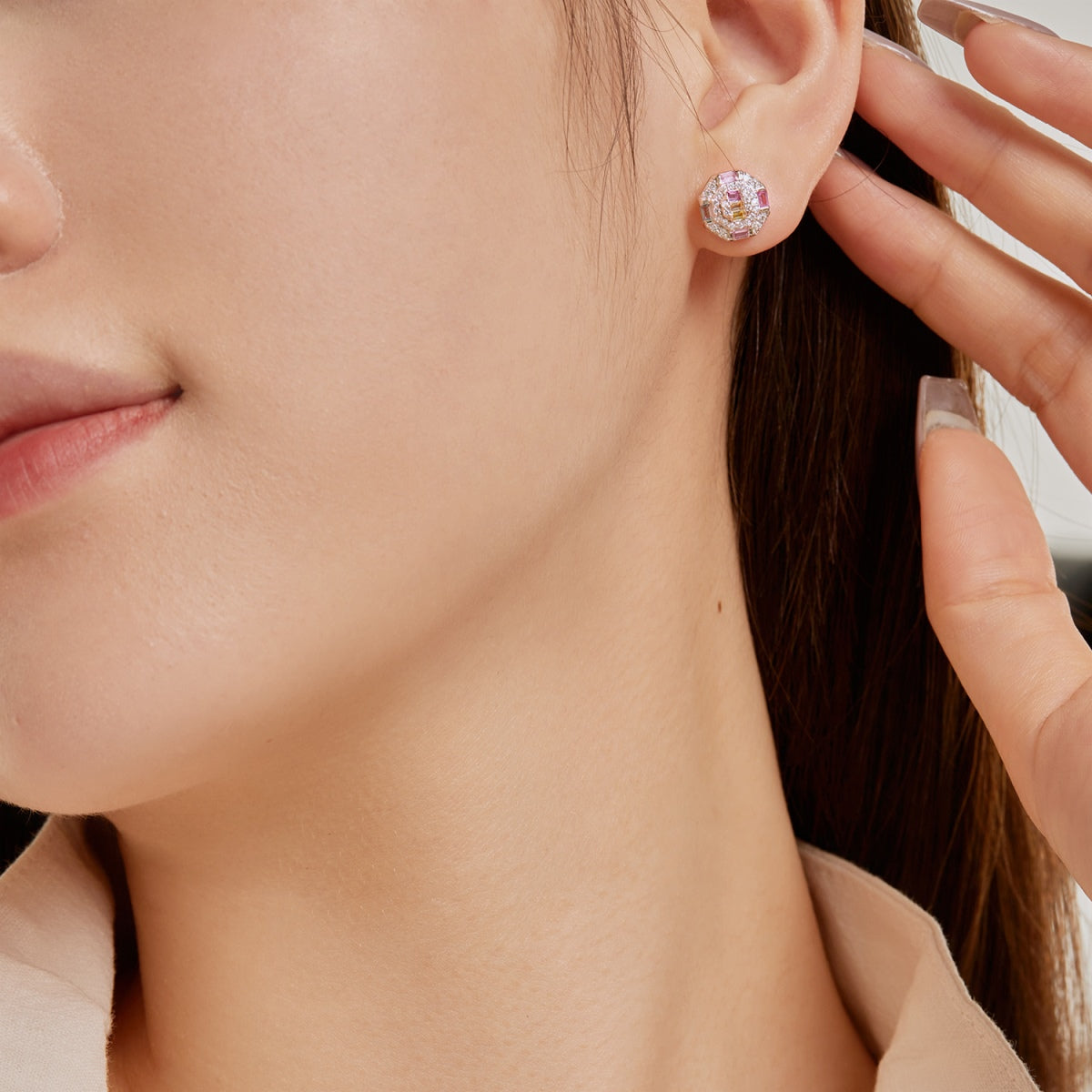 [Polaidi Jewelry]Ornate Colorful Octagon Shape Daily Earrings