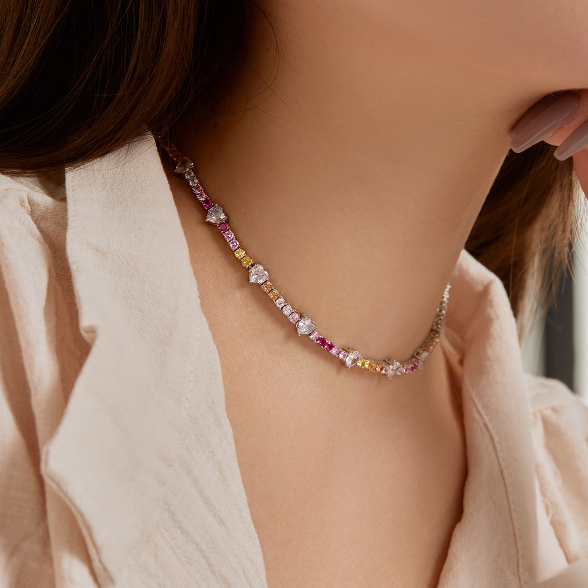 [Polaidi Jewelry]Delicate Colorful Rainbow Tennis Chain