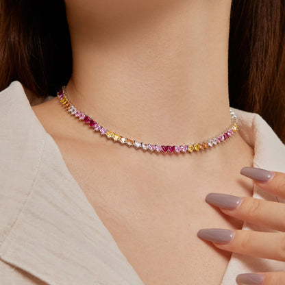 [Polaidi Jewelry]Sparkling Colorful Full Heart Tennis Necklace