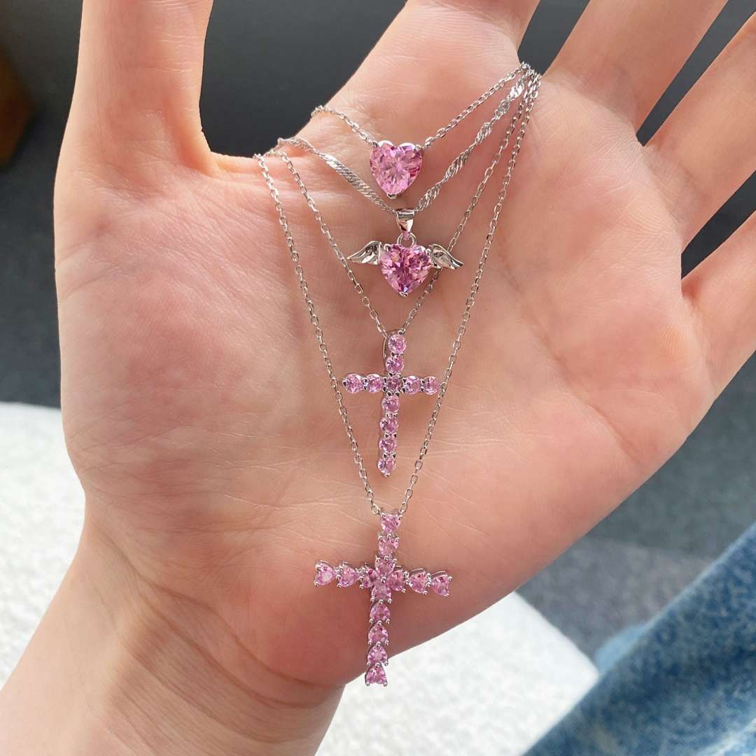 [Polaidi Jewelry]Heart Shape Main Stone Pendant Collarbone Necklace