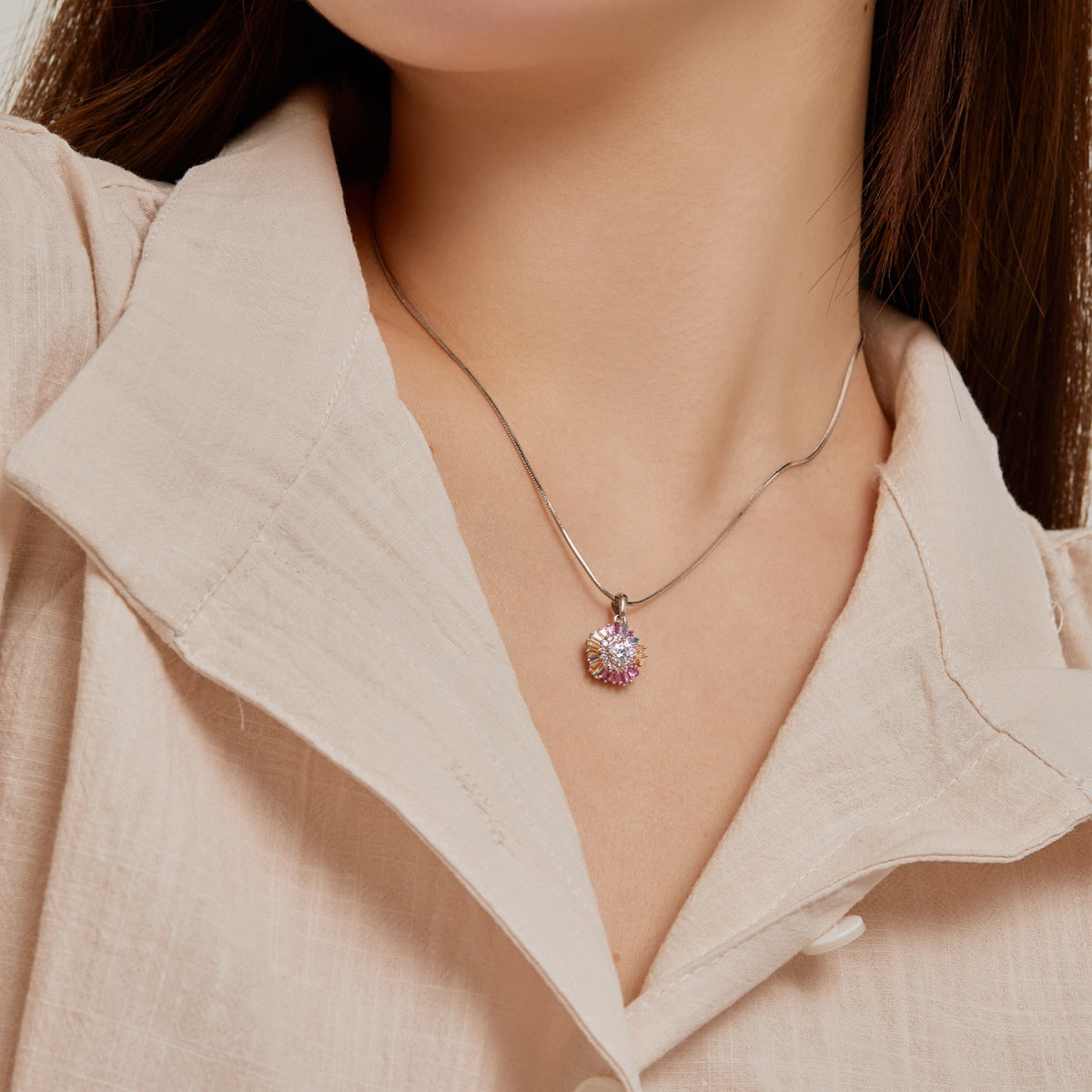 [Polaidi Jewelry]Charming Flower Colorful Necklace