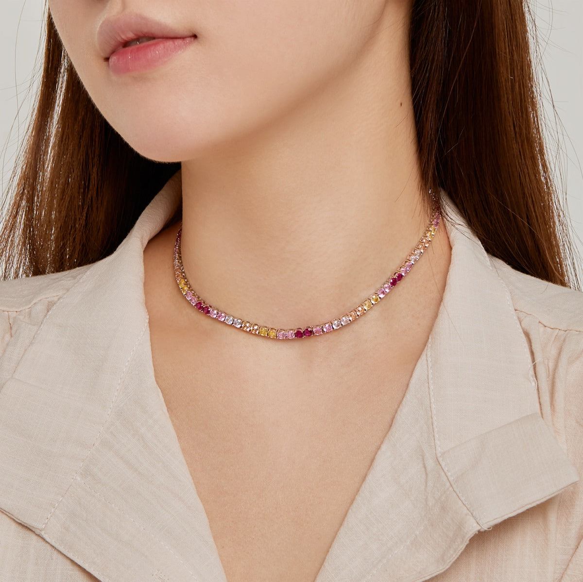 [Polaidi Jewelry]Delicate Colorful Tennis Necklace