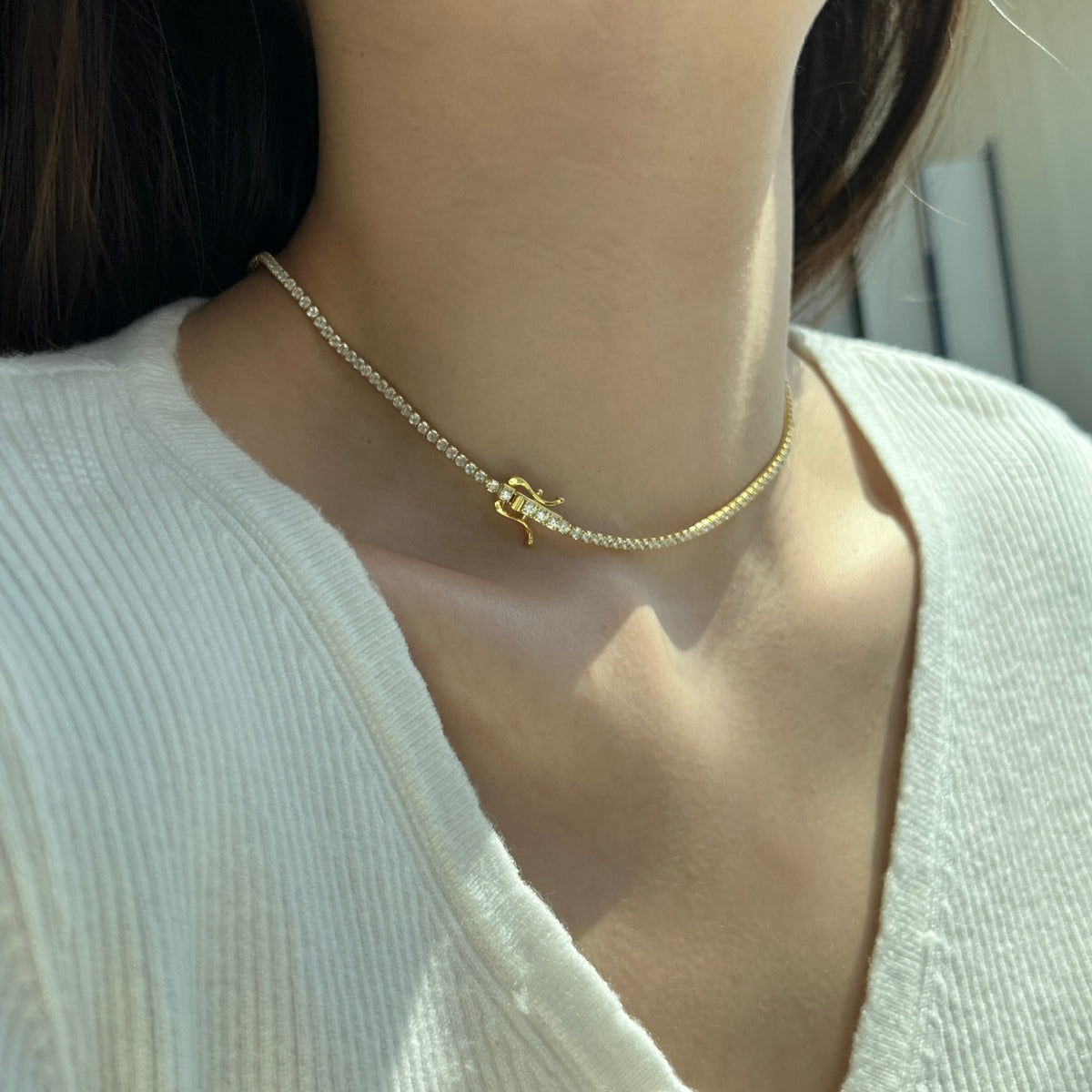 [Polaidi Jewelry]Delicate Round Shape Tennis Necklace