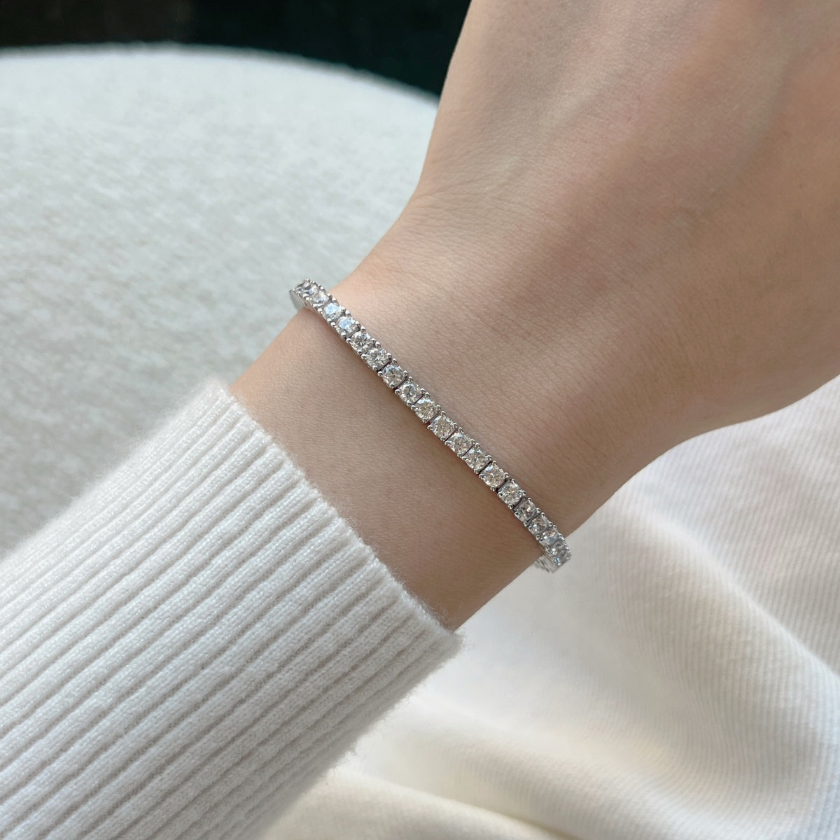 [Polaidi Jewelry]Dainty Charming Round Cut Tennis Bracelet