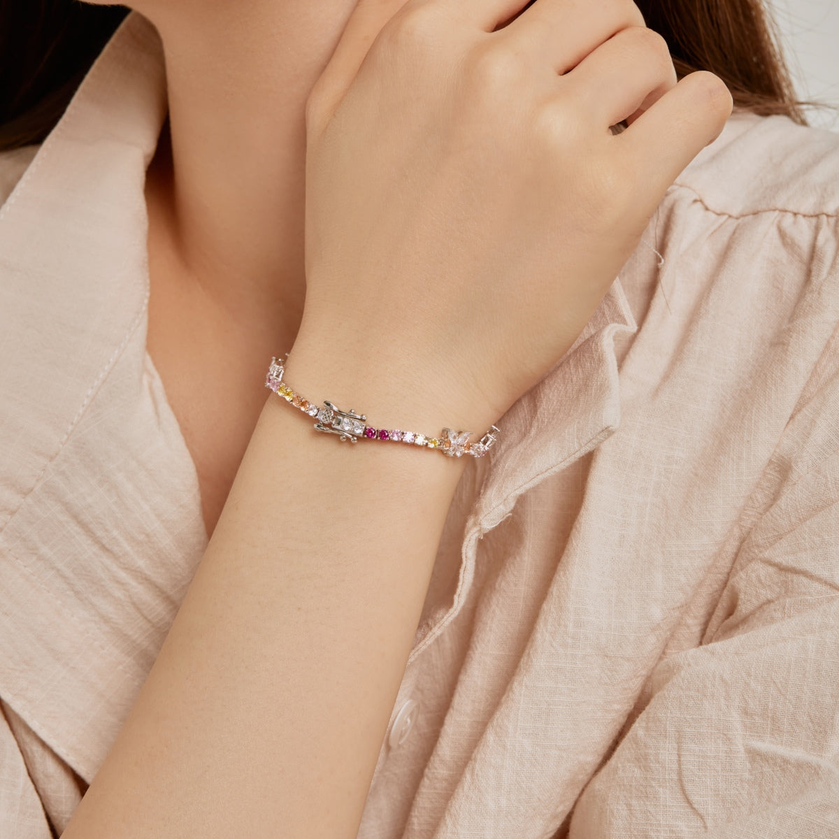 [Polaidi Jewelry]Ornate Colorful Butterfly Shape Round Cut Daily Bracelet
