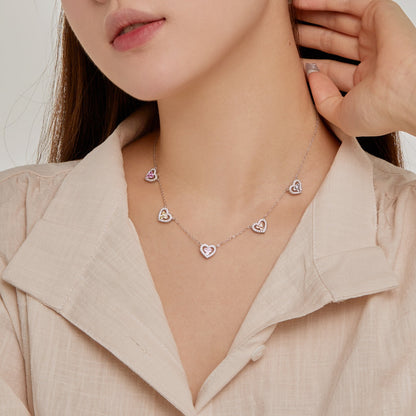 [Polaidi Jewelry]Sparkling Five Heart Necklace